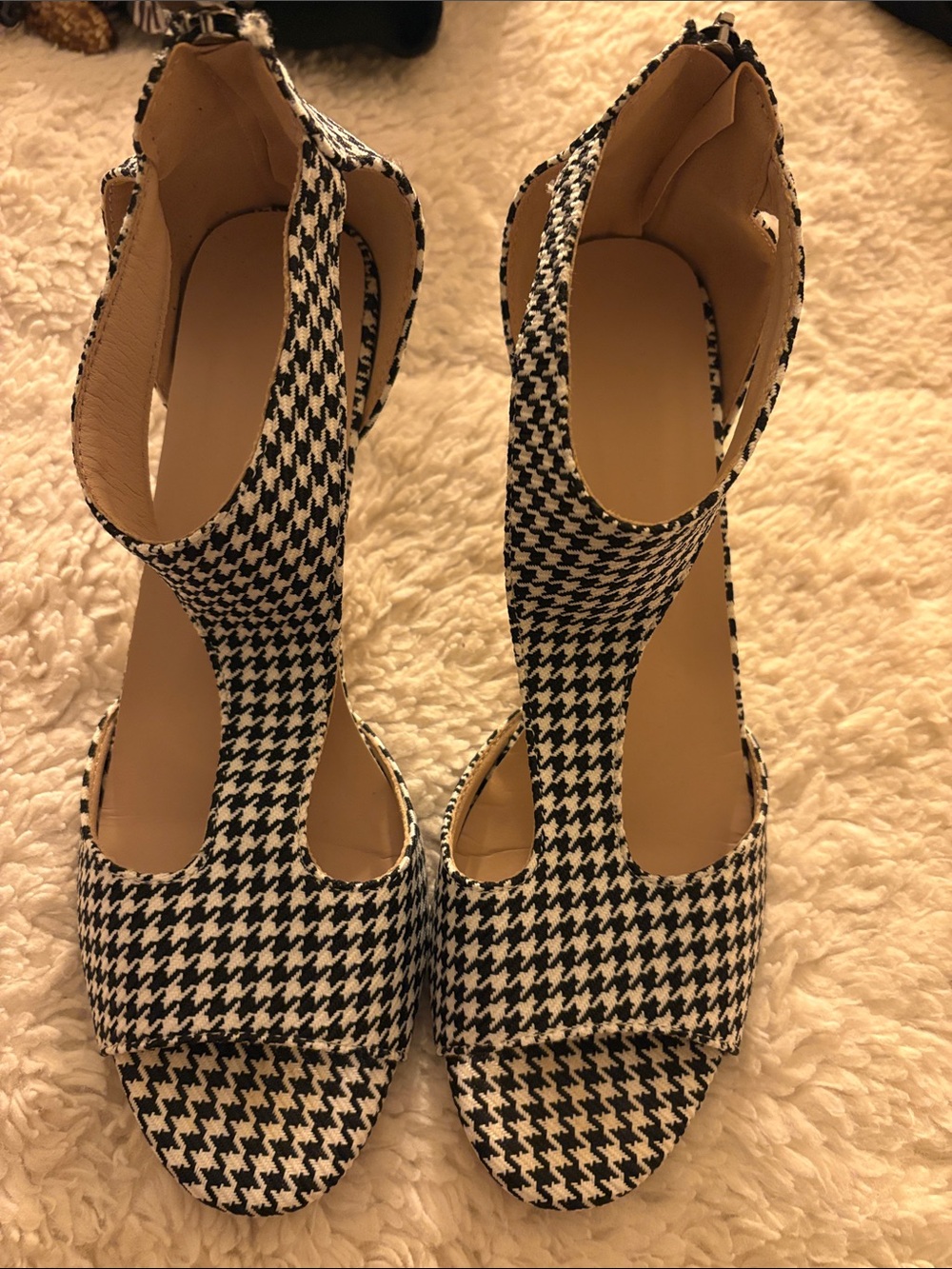 Black & White Houndstooth Women’s T-Strap Heels